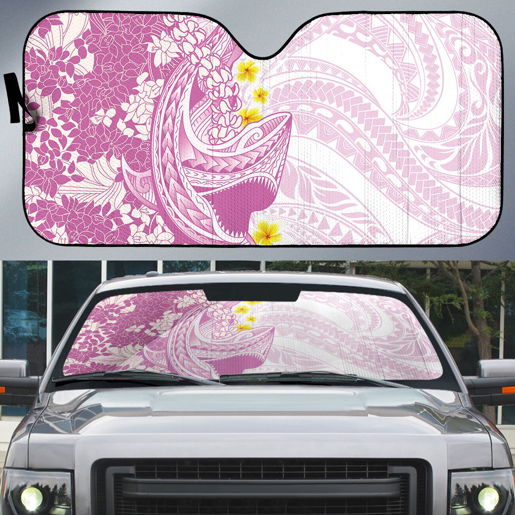 Purple Hawaii Shark Tattoo Auto Sun Shade Puakenikeni Lei Plumeria Polynesian Pattern