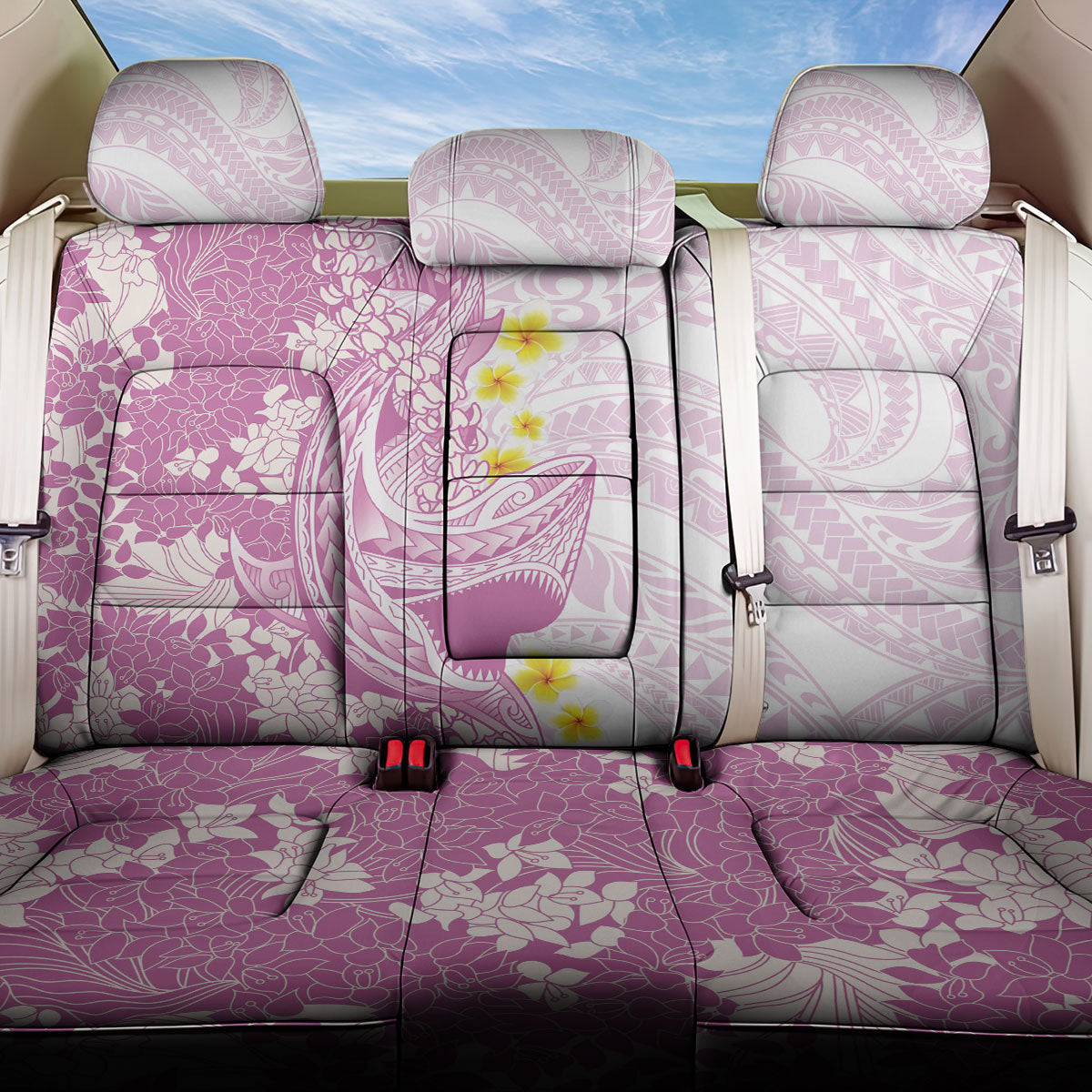 Purple Hawaii Shark Tattoo Back Car Seat Cover Puakenikeni Lei Plumeria Polynesian Pattern