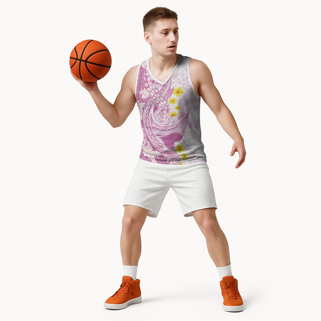 Purple Hawaii Shark Tattoo Basketball Jersey Puakenikeni Lei Plumeria Polynesian Pattern LT14 - Polynesian Pride