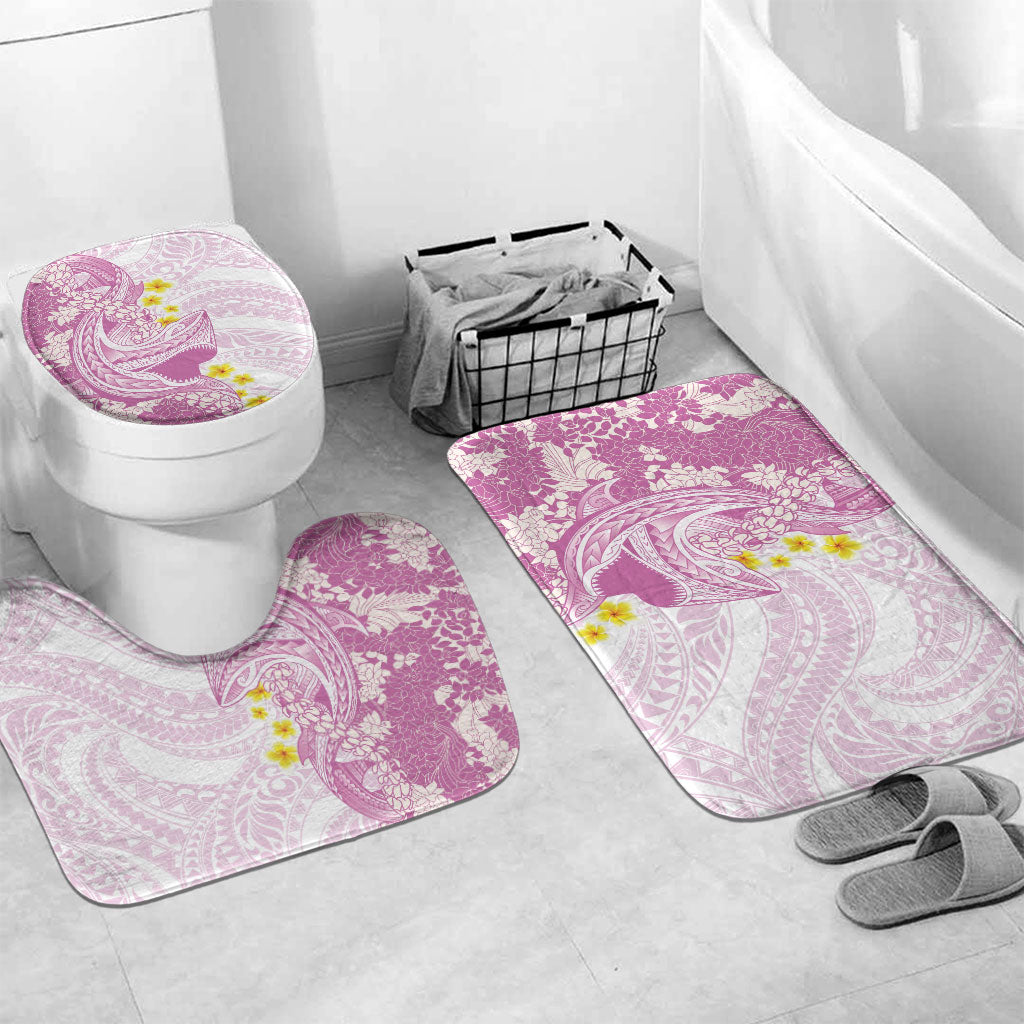 Purple Hawaii Shark Tattoo Bathroom Set Puakenikeni Lei Plumeria Polynesian Pattern