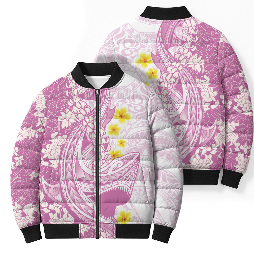 Purple Hawaii Shark Tattoo Bomber Puffer Jacket Puakenikeni Lei Plumeria Polynesian Pattern