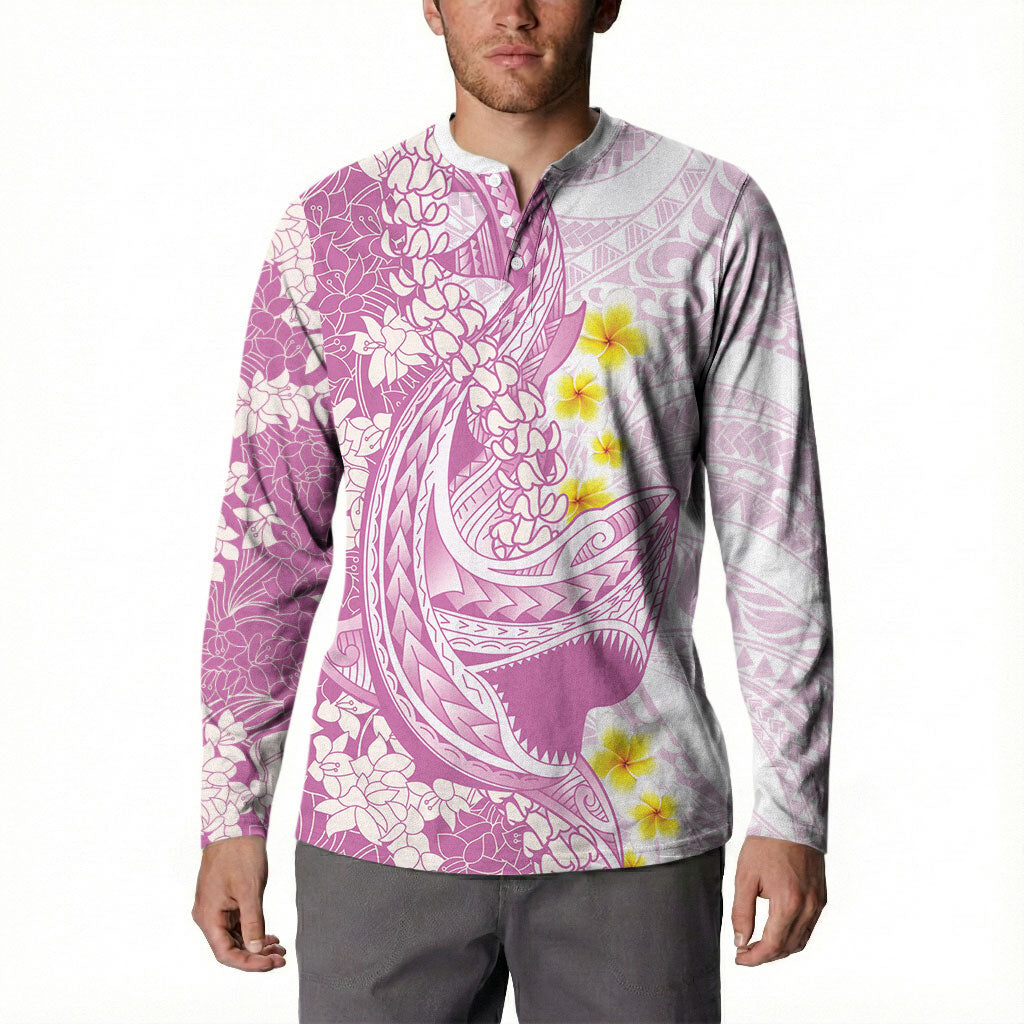 Purple Hawaii Shark Tattoo Button Sweatshirt Puakenikeni Lei Plumeria Polynesian Pattern