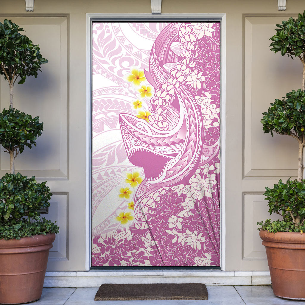 Purple Hawaii Shark Tattoo Door Cover Puakenikeni Lei Plumeria Polynesian Pattern