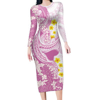Purple Hawaii Shark Tattoo Family Matching Long Sleeve Bodycon Dress and Hawaiian Shirt Puakenikeni Lei Plumeria Polynesian Pattern