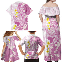 Purple Hawaii Shark Tattoo Family Matching Off Shoulder Maxi Dress and Hawaiian Shirt Puakenikeni Lei Plumeria Polynesian Pattern