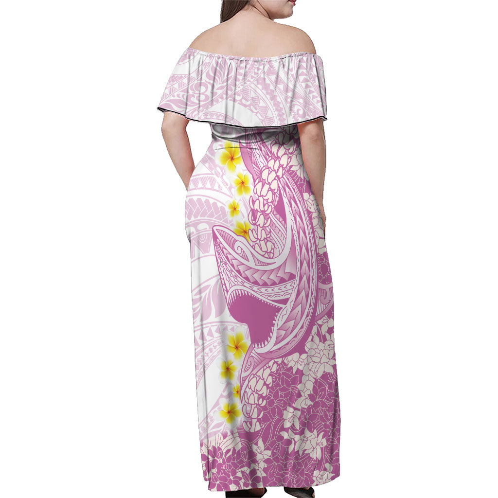 Purple Hawaii Shark Tattoo Family Matching Off Shoulder Maxi Dress and Hawaiian Shirt Puakenikeni Lei Plumeria Polynesian Pattern