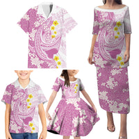 Purple Hawaii Shark Tattoo Family Matching Puletasi and Hawaiian Shirt Puakenikeni Lei Plumeria Polynesian Pattern