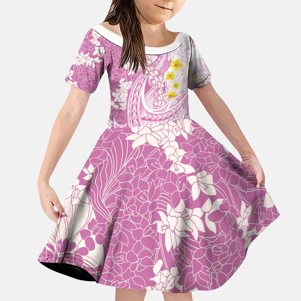 Purple Hawaii Shark Tattoo Family Matching Tank Maxi Dress and Hawaiian Shirt Puakenikeni Lei Plumeria Polynesian Pattern LT14 Daughter's Dress Purple - Polynesian Pride