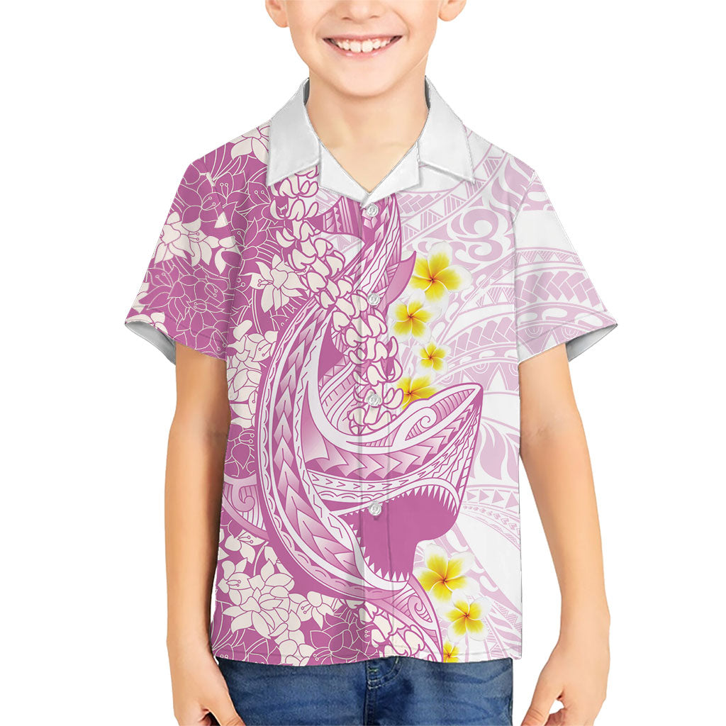 Purple Hawaii Shark Tattoo Family Matching Tank Maxi Dress and Hawaiian Shirt Puakenikeni Lei Plumeria Polynesian Pattern LT14 Son's Shirt Purple - Polynesian Pride