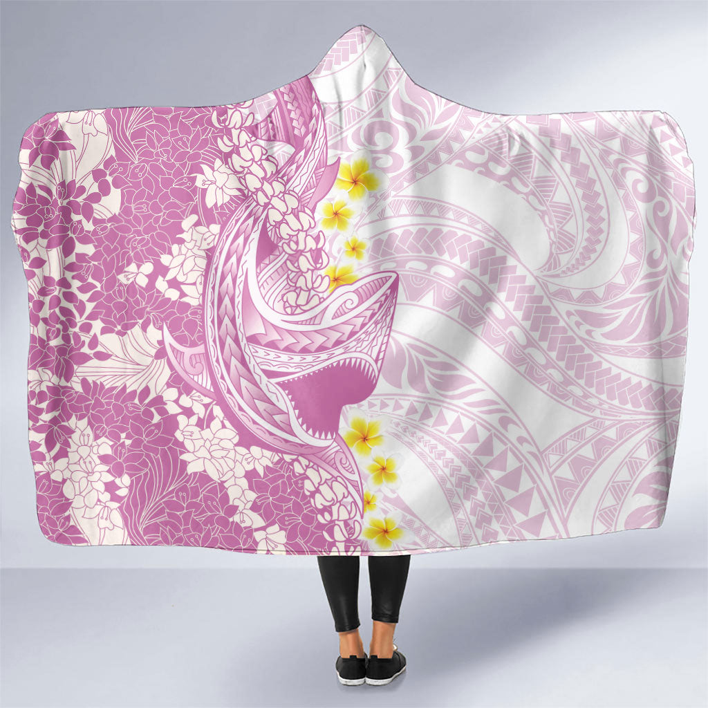 Purple Hawaii Shark Tattoo Hooded Blanket Puakenikeni Lei Plumeria Polynesian Pattern
