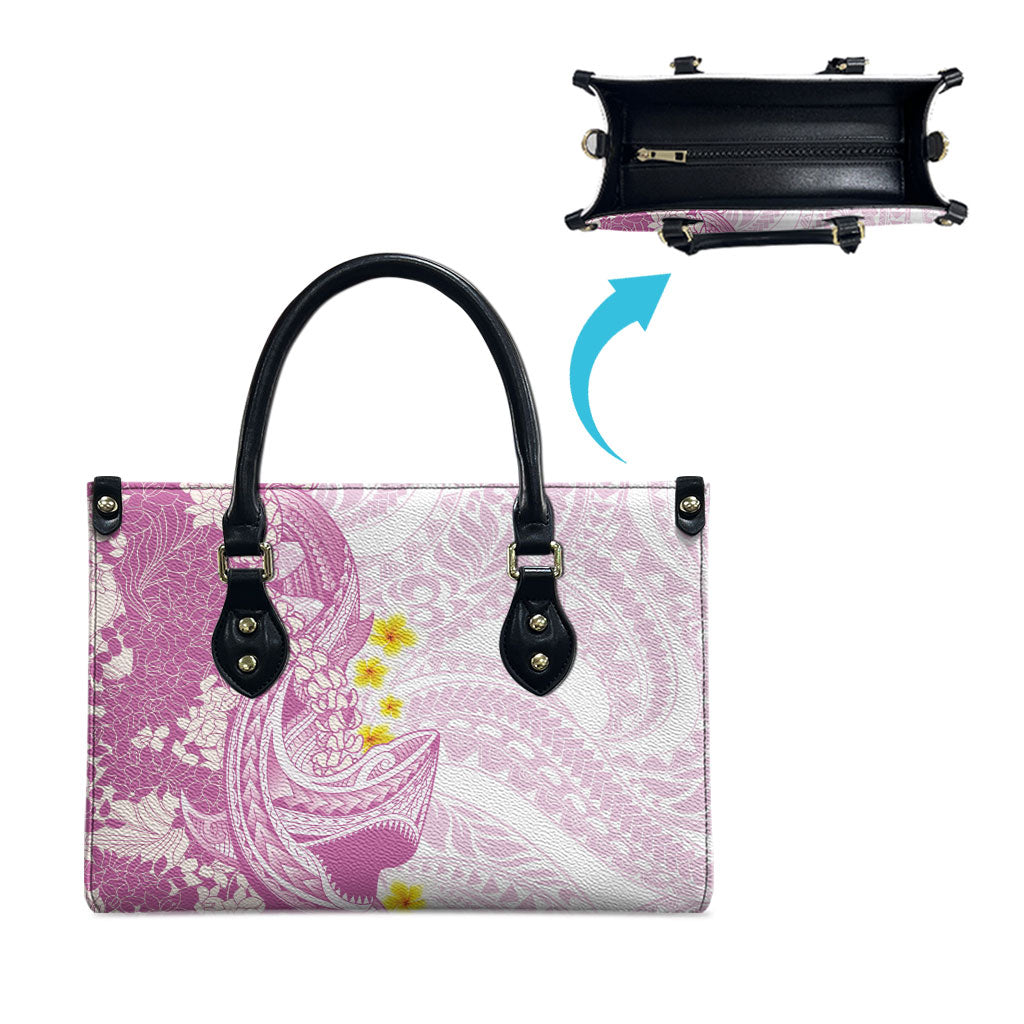 Purple Hawaii Shark Tattoo Leather Bag Puakenikeni Lei Plumeria Polynesian Pattern