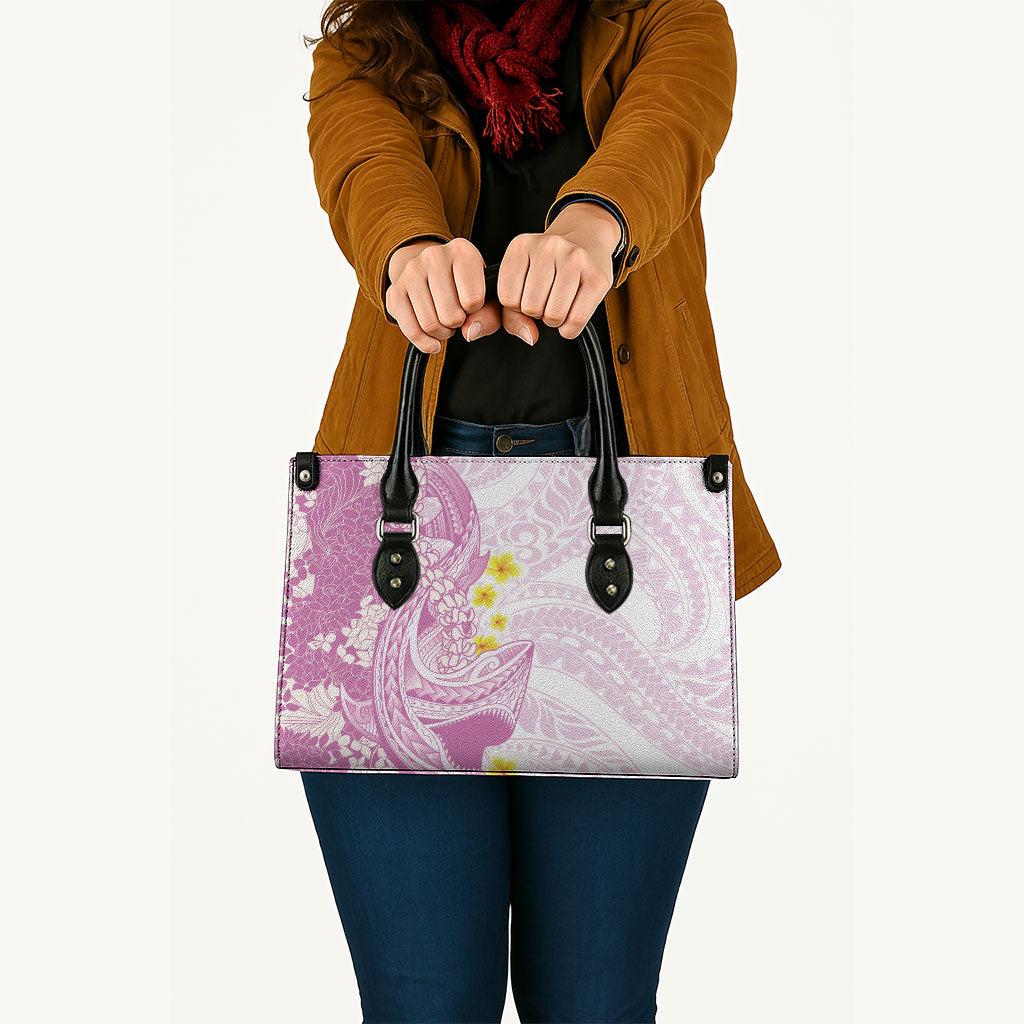 Purple Hawaii Shark Tattoo Leather Bag Puakenikeni Lei Plumeria Polynesian Pattern
