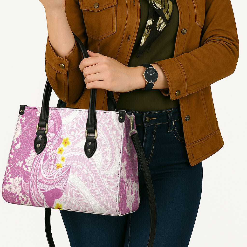 Purple Hawaii Shark Tattoo Leather Bag Puakenikeni Lei Plumeria Polynesian Pattern