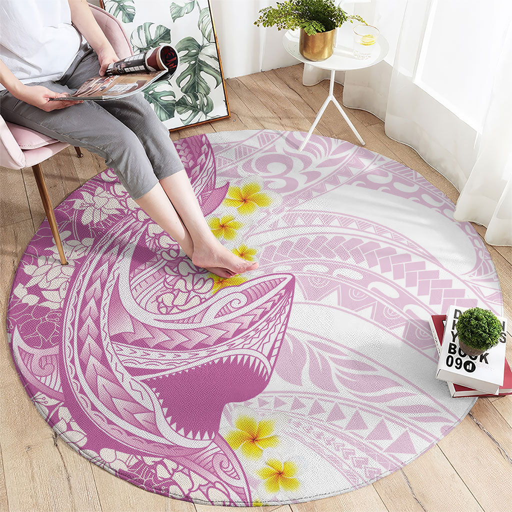 Purple Hawaii Shark Tattoo Round Carpet Puakenikeni Lei Plumeria Polynesian Pattern