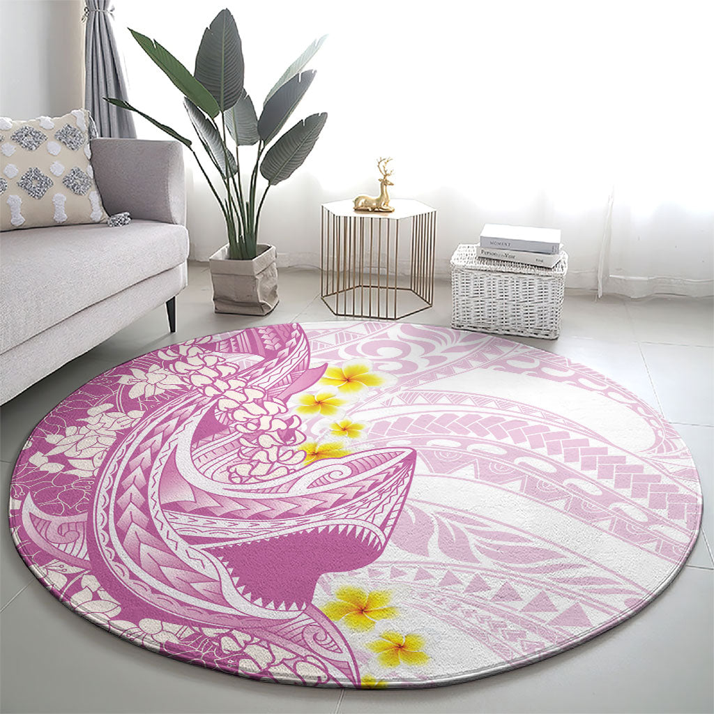 Purple Hawaii Shark Tattoo Round Carpet Puakenikeni Lei Plumeria Polynesian Pattern