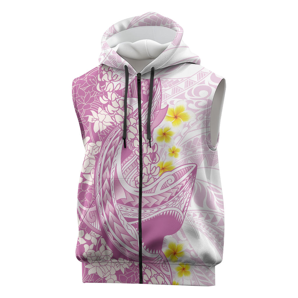 Purple Hawaii Shark Tattoo Sleeveless Zip Hoodie Puakenikeni Lei Plumeria Polynesian Pattern