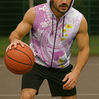 Purple Hawaii Shark Tattoo Sleeveless Zip Hoodie Puakenikeni Lei Plumeria Polynesian Pattern