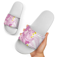 Purple Hawaii Shark Tattoo Slide Sandals Puakenikeni Lei Plumeria Polynesian Pattern