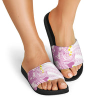 Purple Hawaii Shark Tattoo Slide Sandals Puakenikeni Lei Plumeria Polynesian Pattern