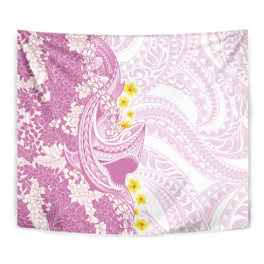 Purple Hawaii Shark Tattoo Tapestry Puakenikeni Lei Plumeria Polynesian Pattern
