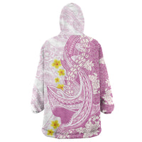 Purple Hawaii Shark Tattoo Wearable Blanket Hoodie Puakenikeni Lei Plumeria Polynesian Pattern