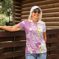 Purple Hawaii Shark Tattoo Women Polo Shirt Puakenikeni Lei Plumeria Polynesian Pattern