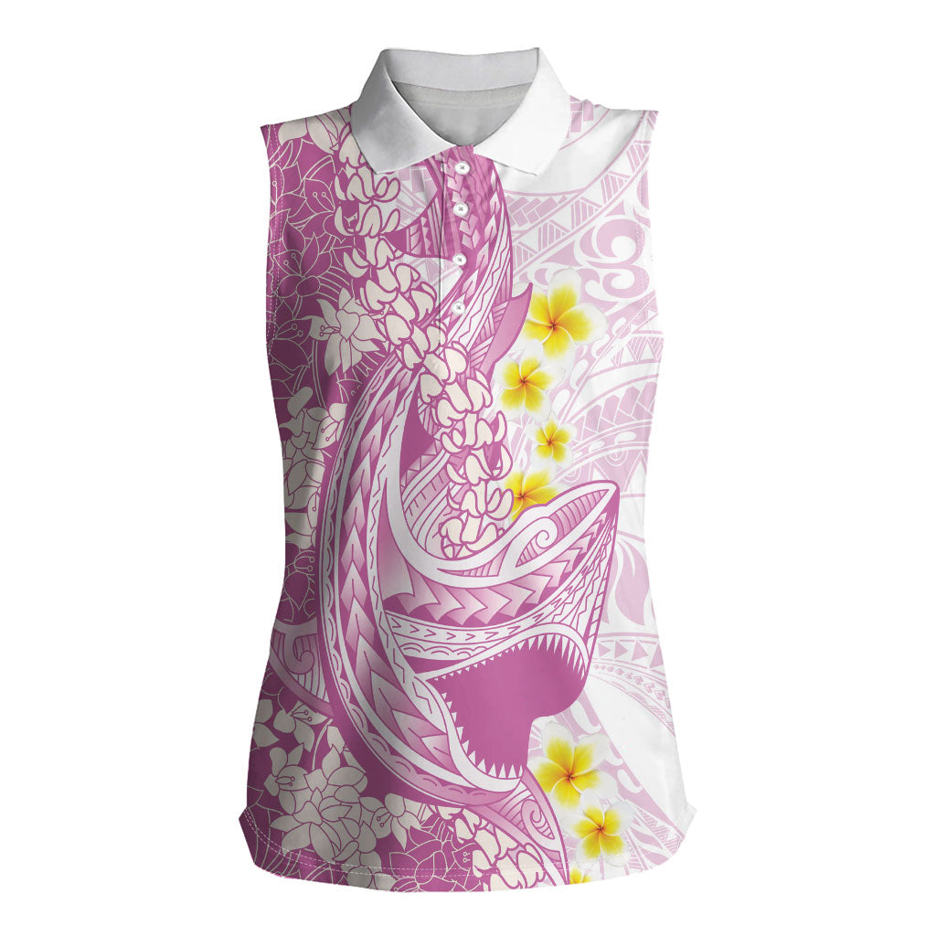 Purple Hawaii Shark Tattoo Women Sleeveless Polo Shirt Puakenikeni Lei Plumeria Polynesian Pattern