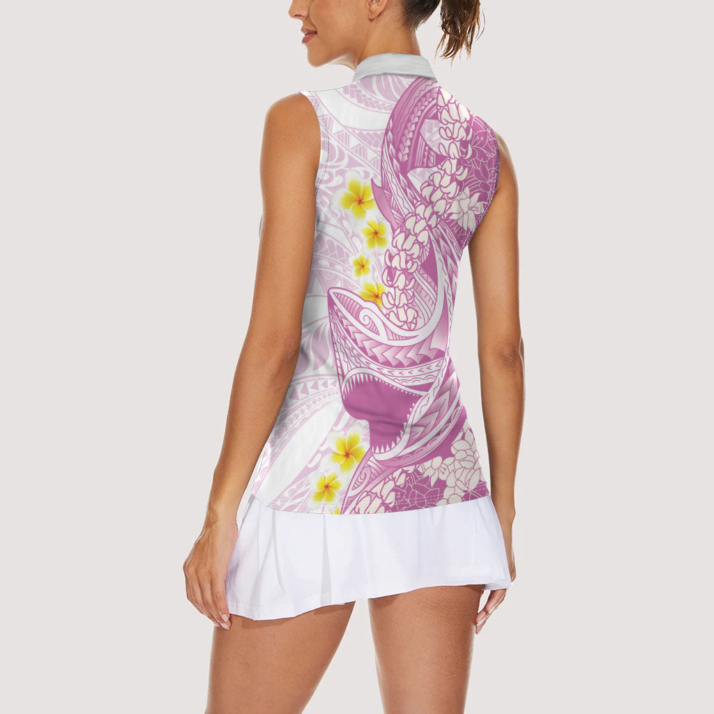 Purple Hawaii Shark Tattoo Women Sleeveless Polo Shirt Puakenikeni Lei Plumeria Polynesian Pattern