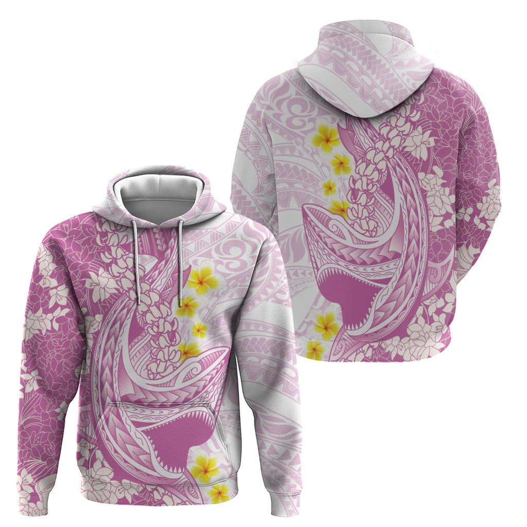 Purple Hawaii Shark Tattoo Zip Hoodie Puakenikeni Lei Plumeria Polynesian Pattern