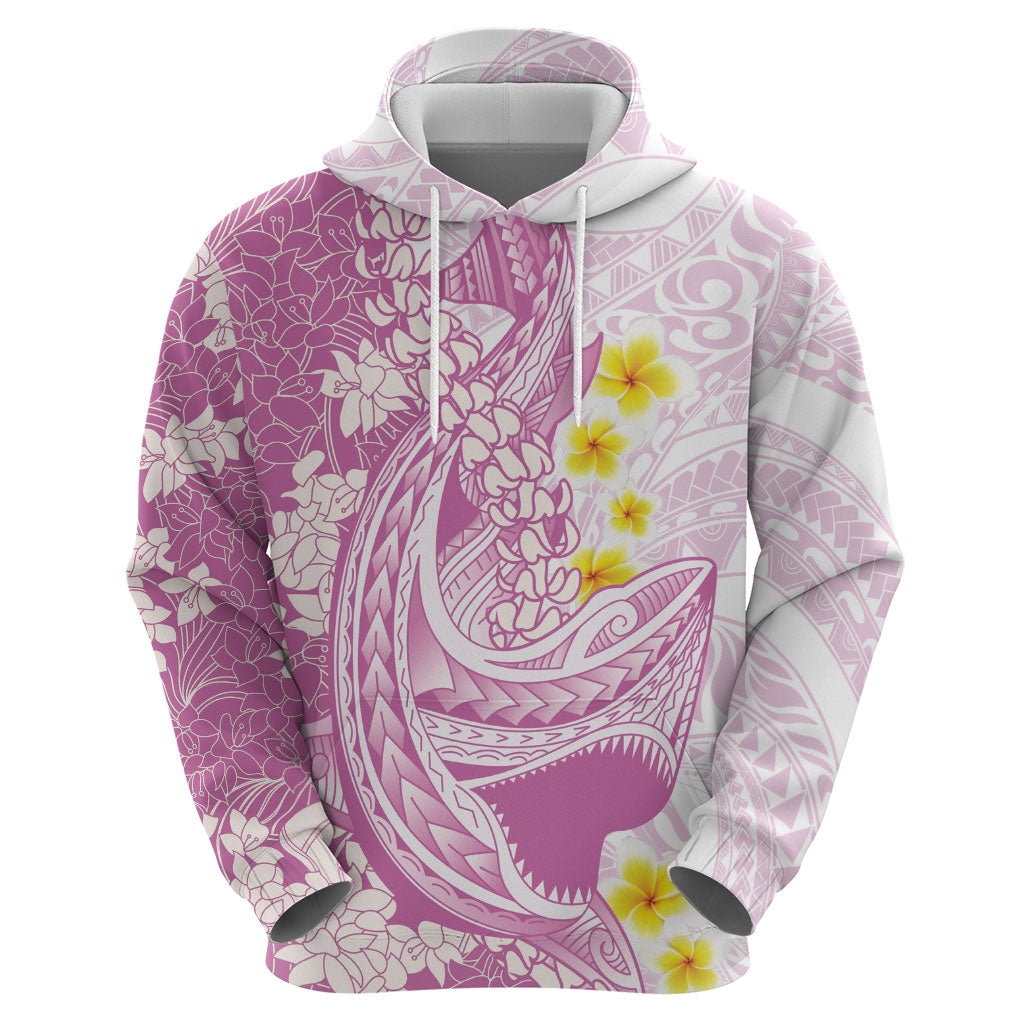 Purple Hawaii Shark Tattoo Zip Hoodie Puakenikeni Lei Plumeria Polynesian Pattern