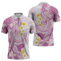 Purple Hawaii Shark Tattoo Zipper Polo Shirt Puakenikeni Lei Plumeria Polynesian Pattern