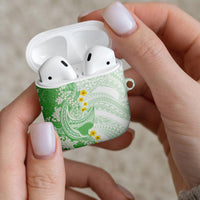 Green Hawaii Shark Tattoo AirPods Case Puakenikeni Lei Plumeria Polynesian Pattern
