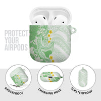 Green Hawaii Shark Tattoo AirPods Case Puakenikeni Lei Plumeria Polynesian Pattern