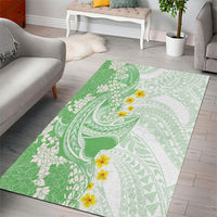 Green Hawaii Shark Tattoo Area Rug Puakenikeni Lei Plumeria Polynesian Pattern