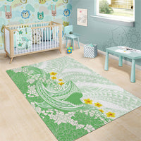 Green Hawaii Shark Tattoo Area Rug Puakenikeni Lei Plumeria Polynesian Pattern