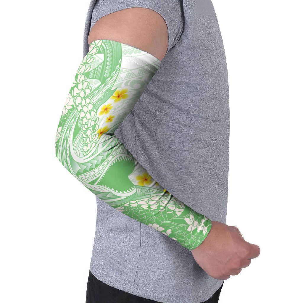 Green Hawaii Shark Tattoo Arm Sleeves Puakenikeni Lei Plumeria Polynesian Pattern