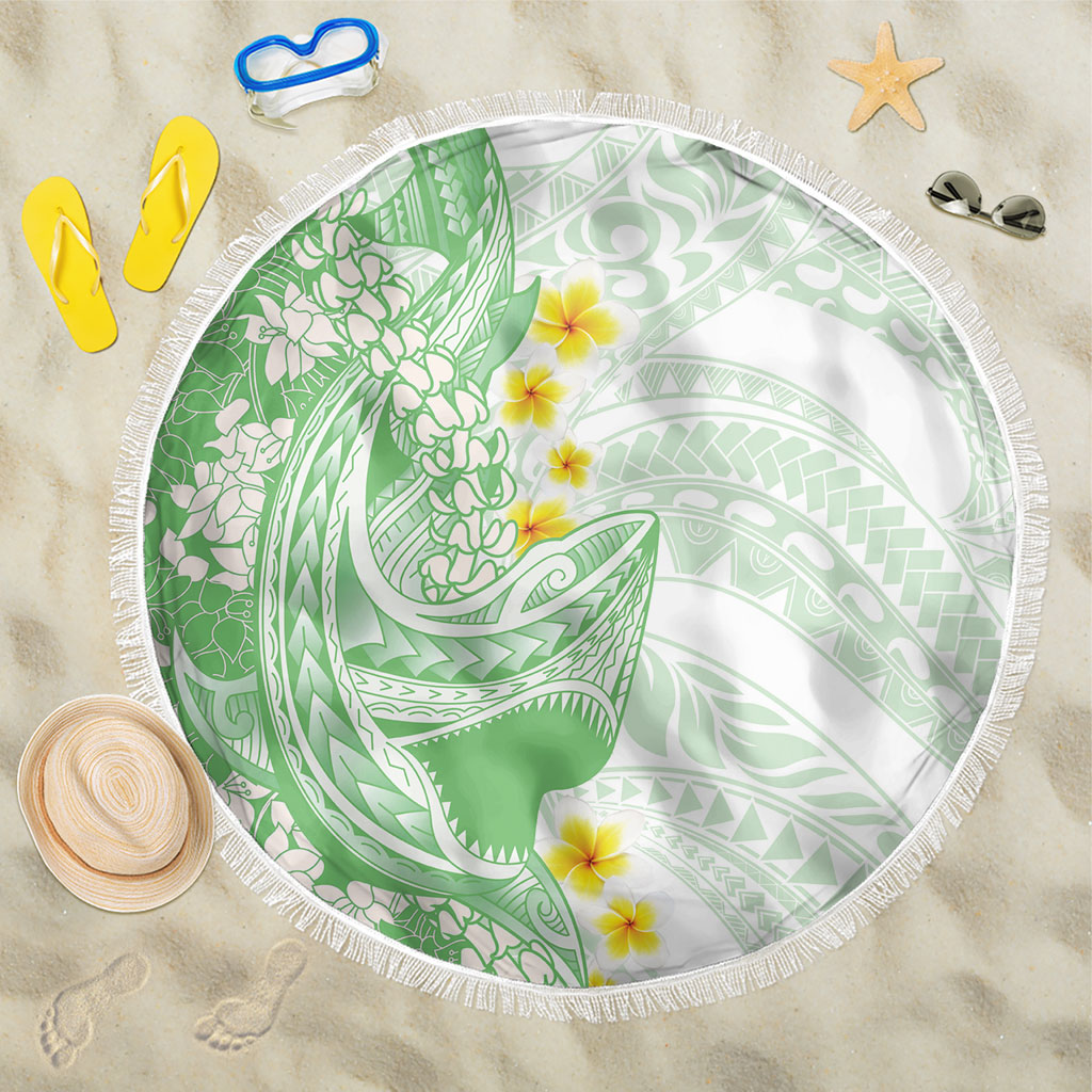 Green Hawaii Shark Tattoo Beach Blanket Puakenikeni Lei Plumeria Polynesian Pattern