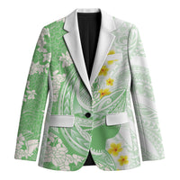 Green Hawaii Shark Tattoo Blazer Puakenikeni Lei Plumeria Polynesian Pattern