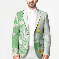 Green Hawaii Shark Tattoo Blazer Puakenikeni Lei Plumeria Polynesian Pattern