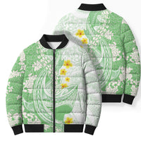 Green Hawaii Shark Tattoo Bomber Puffer Jacket Puakenikeni Lei Plumeria Polynesian Pattern