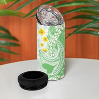 Green Hawaii Shark Tattoo 4 in 1 Can Cooler Tumbler Puakenikeni Lei Plumeria Polynesian Pattern