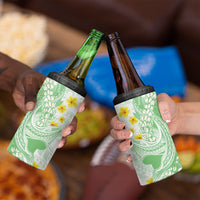 Green Hawaii Shark Tattoo 4 in 1 Can Cooler Tumbler Puakenikeni Lei Plumeria Polynesian Pattern