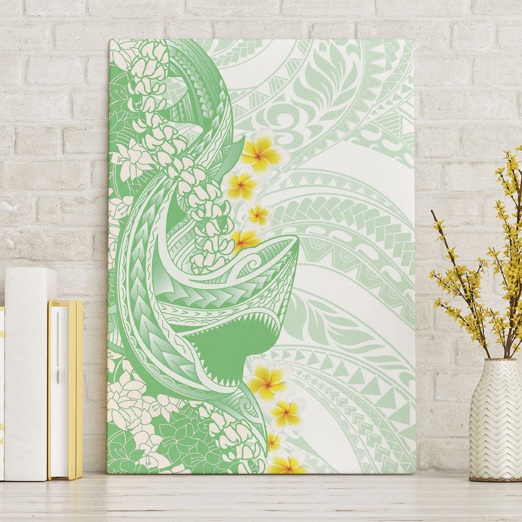 Green Hawaii Shark Tattoo Canvas Wall Art Puakenikeni Lei Plumeria Polynesian Pattern