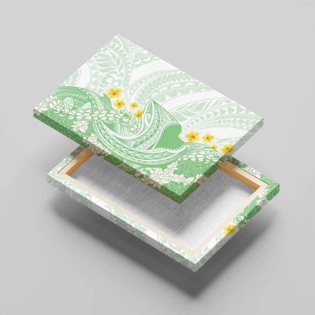 Green Hawaii Shark Tattoo Canvas Wall Art Puakenikeni Lei Plumeria Polynesian Pattern