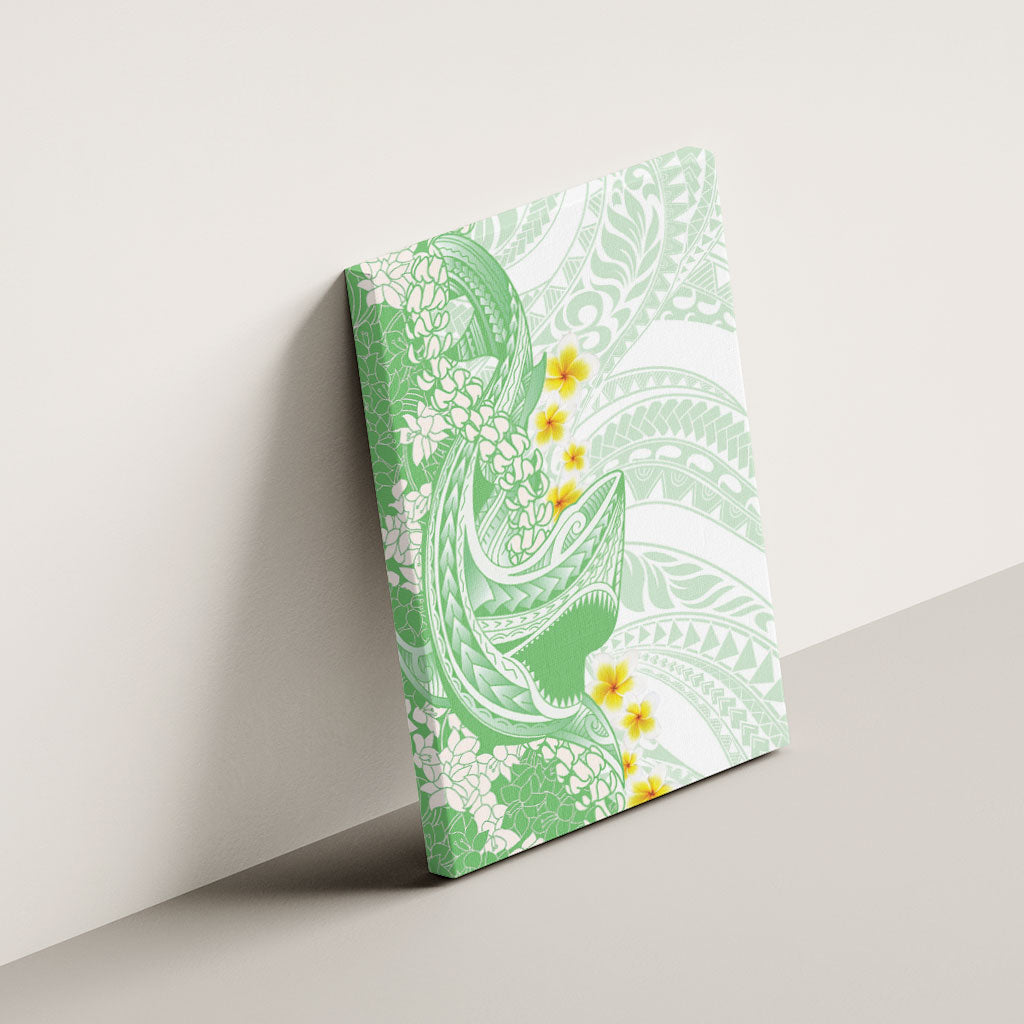 Green Hawaii Shark Tattoo Canvas Wall Art Puakenikeni Lei Plumeria Polynesian Pattern