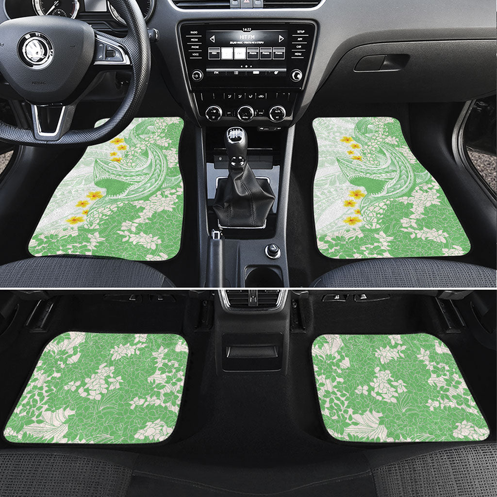 Green Hawaii Shark Tattoo Car Mats Puakenikeni Lei Plumeria Polynesian Pattern