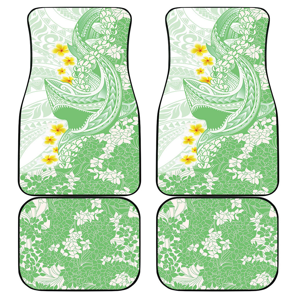 Green Hawaii Shark Tattoo Car Mats Puakenikeni Lei Plumeria Polynesian Pattern
