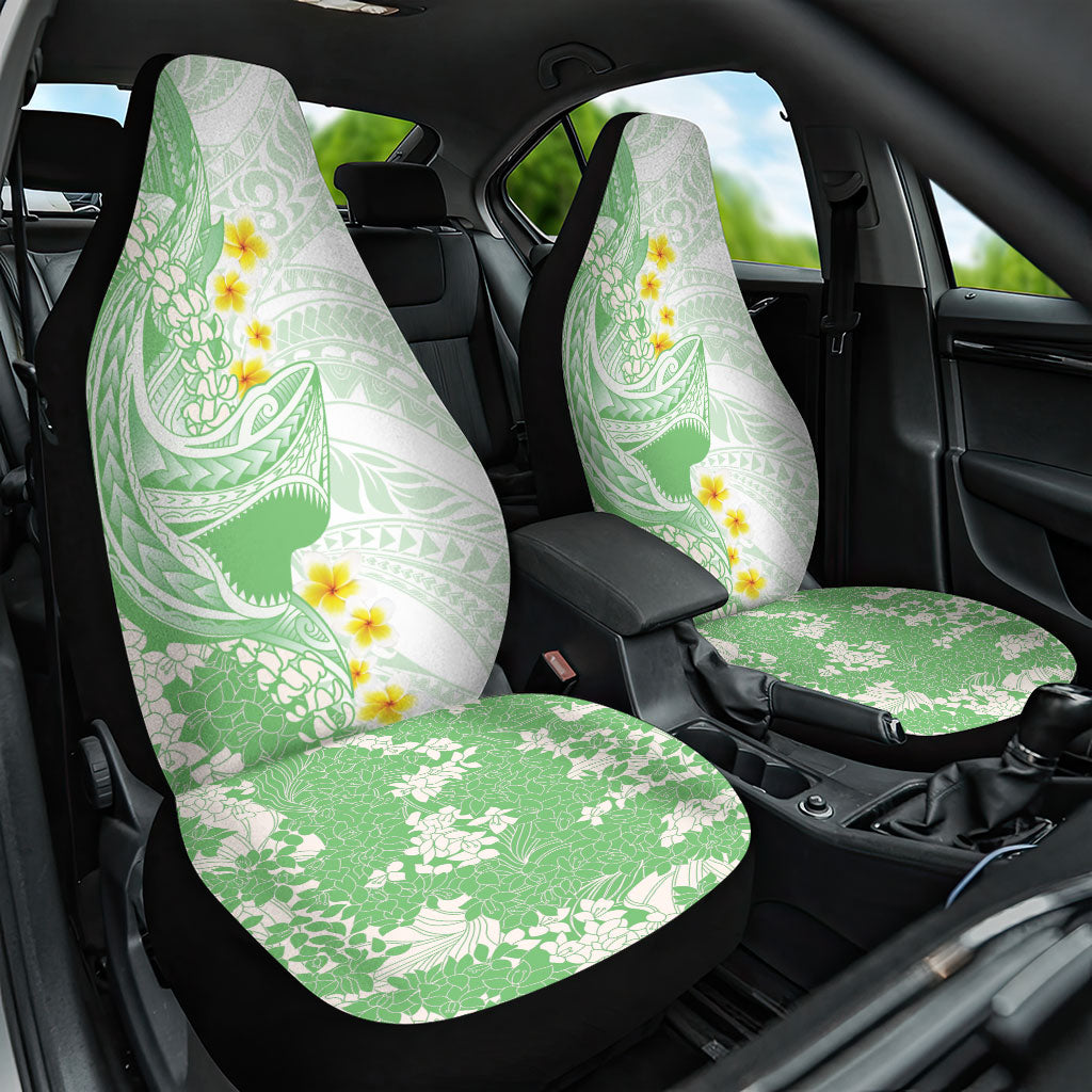 Green Hawaii Shark Tattoo Car Seat Cover Puakenikeni Lei Plumeria Polynesian Pattern
