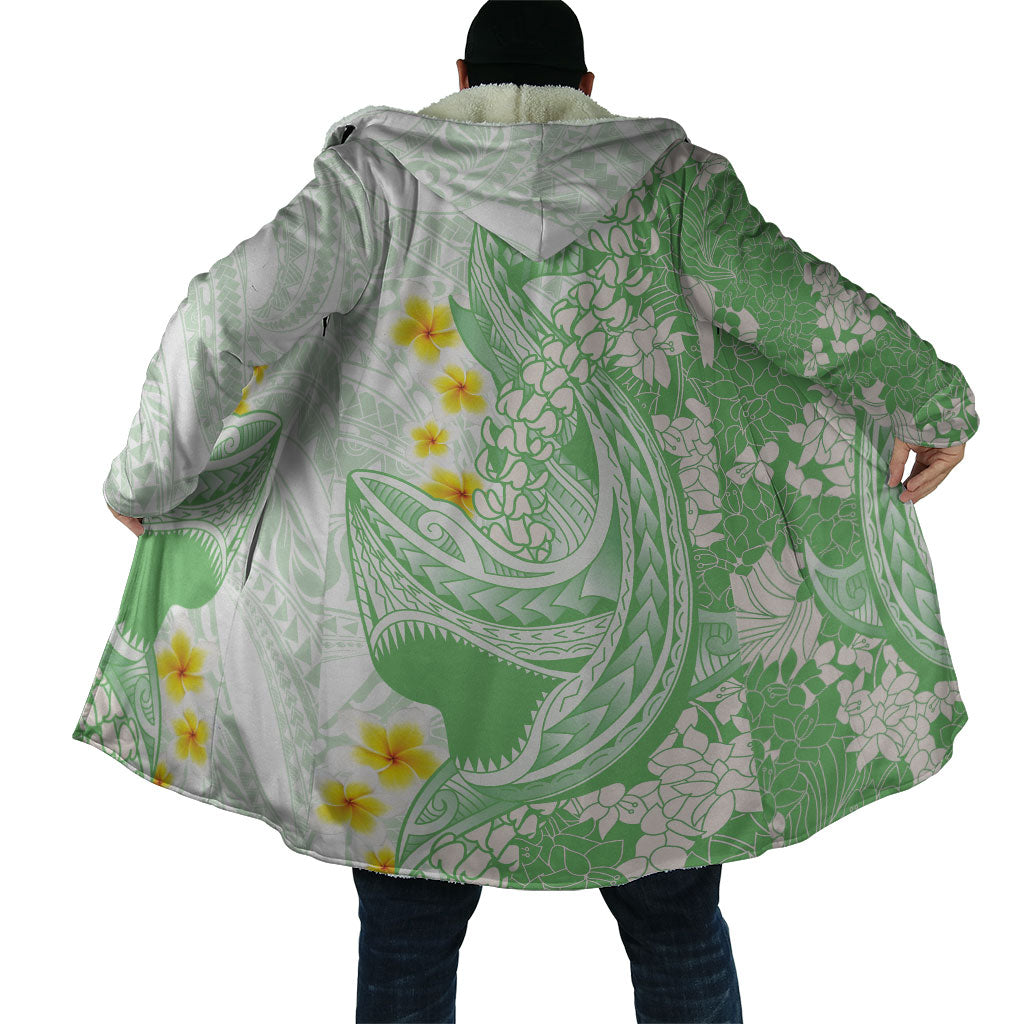 Green Hawaii Shark Tattoo Cloak Puakenikeni Lei Plumeria Polynesian Pattern
