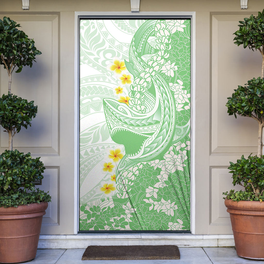Green Hawaii Shark Tattoo Door Cover Puakenikeni Lei Plumeria Polynesian Pattern